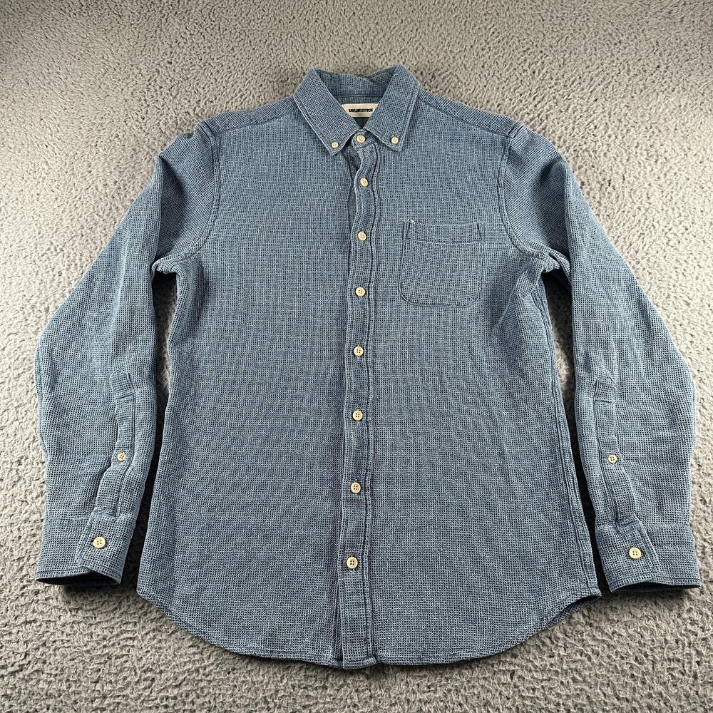 Taylor Stitch Jack Shirt Mens 38 Blue Cotton Waffle Knit Button Down Casual
